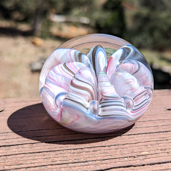 Vintage Bob St Clair Paperweight Pink Gray and White Tones with Embossed Mark - Picture 9 of 11